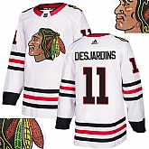 Blackhawks #11 Desjardins White With Special Glittery Logo Adidas Jersey,baseball caps,new era cap wholesale,wholesale hats